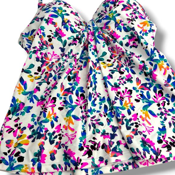 NEW Island Escape Tankini Top Size 8 White Purple Floral Sweetheart Ruched Beach - Picture 4 of 9